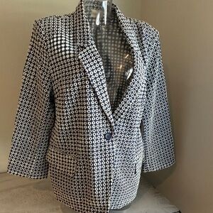 Chico's Navy and White Geometric open dot Blazer. Chicos Sz 3 (US 14-16)